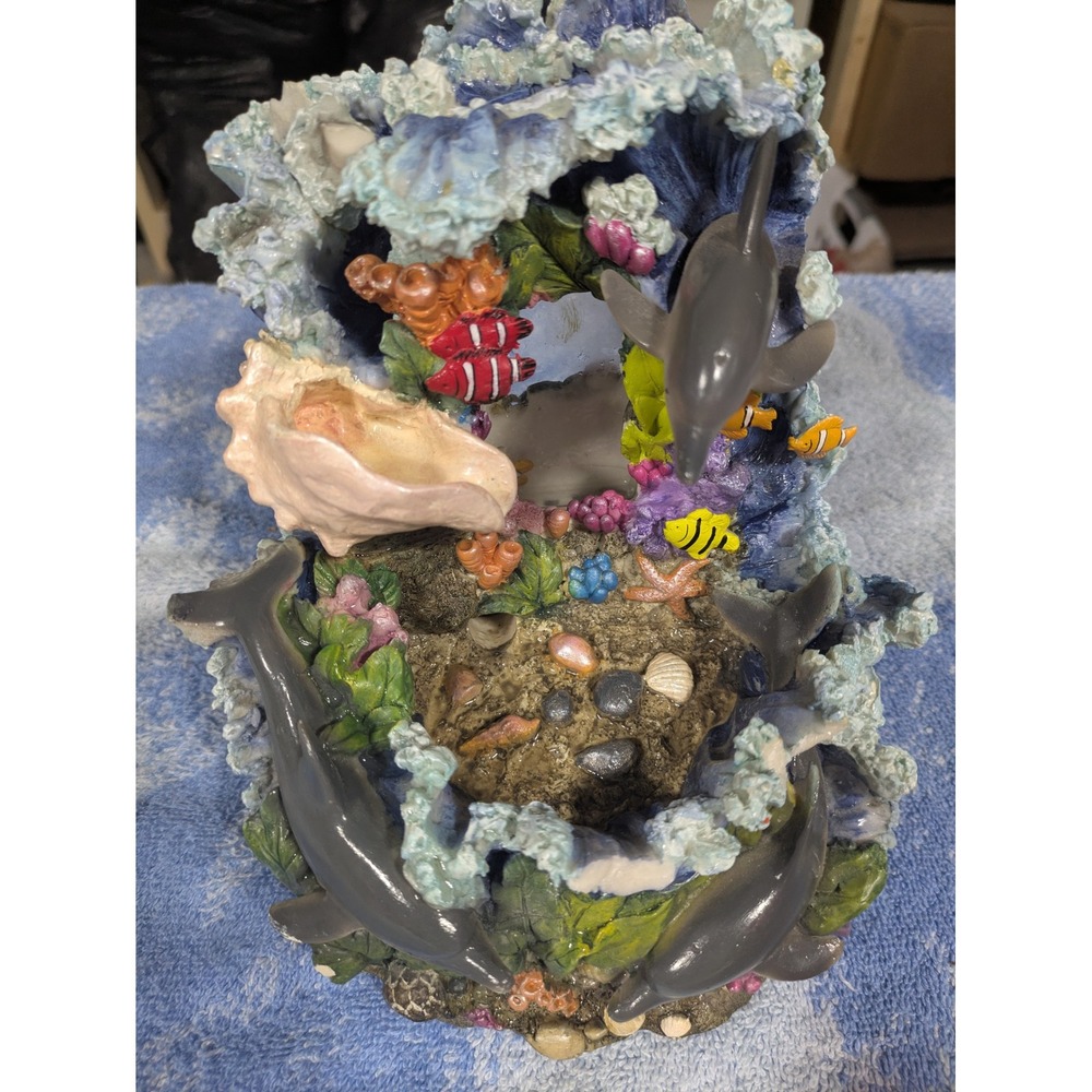 Vintage Dolphin Ocean Wave Musical Light Up Resin Tabletop Fountain Decor
